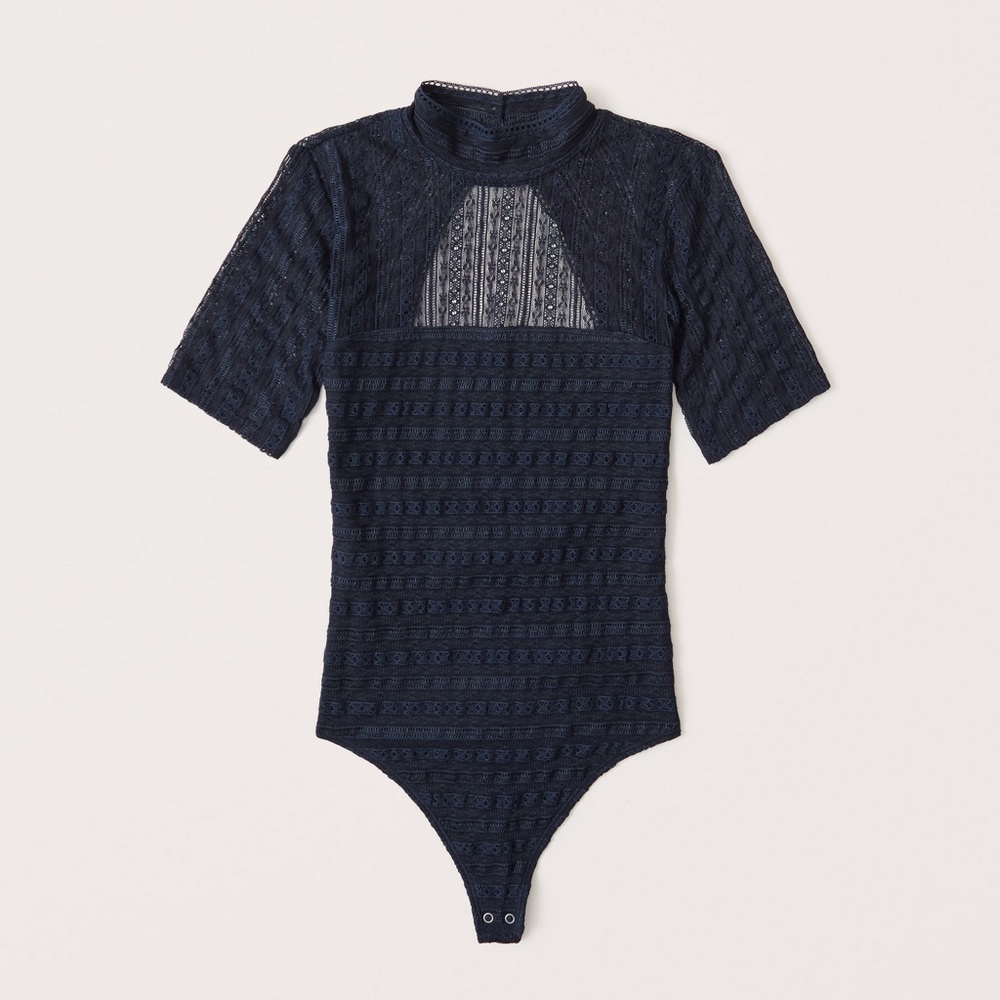 Abercrombie Mock-neck Lace Bodysuit in Navy | NWOT | S